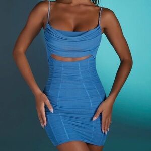 Oh Polly Embellished Strap Mini Dress in Blue